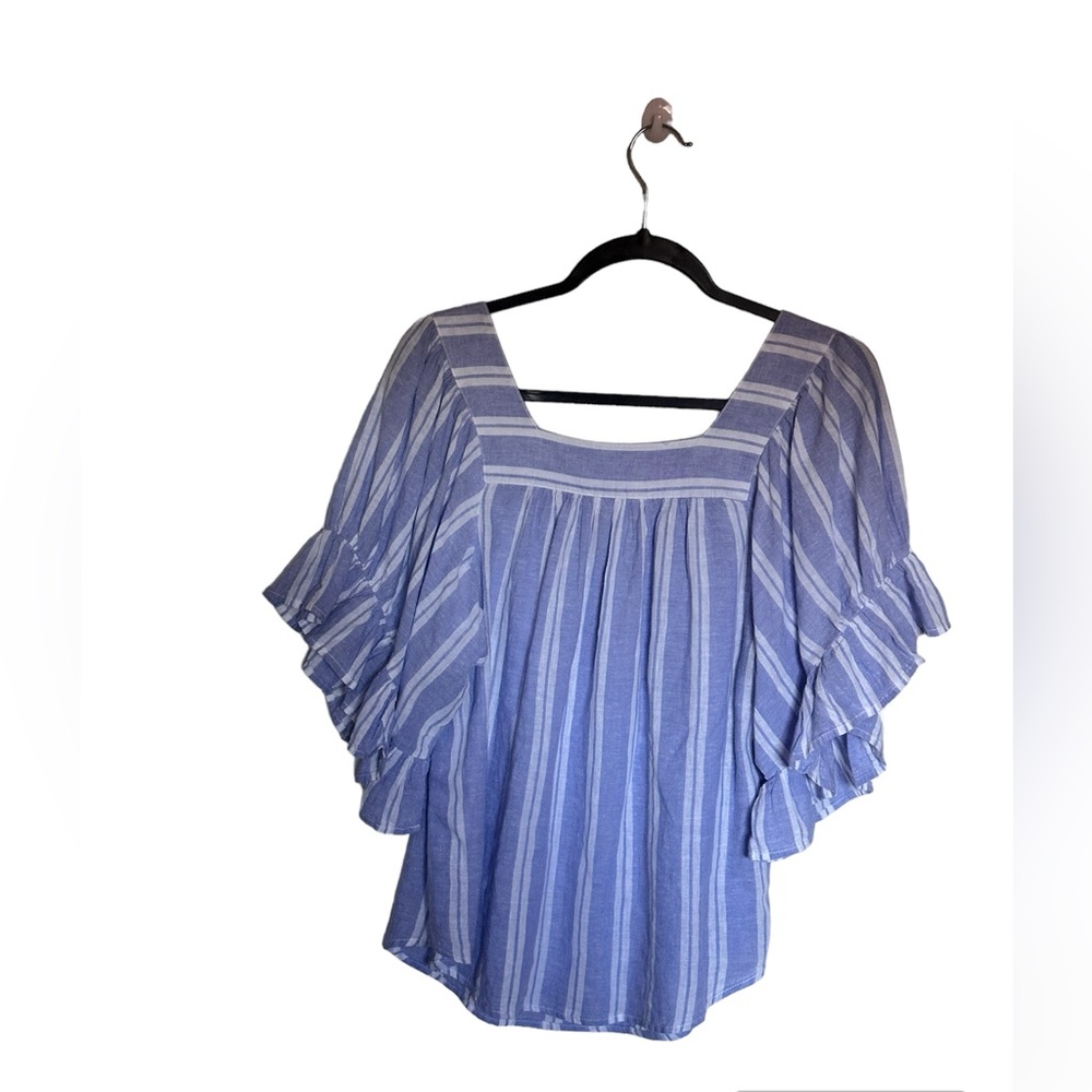 Beachlunchlounge Blue/White Naomi Striped Blouse Size L - Picture 3 of 5
